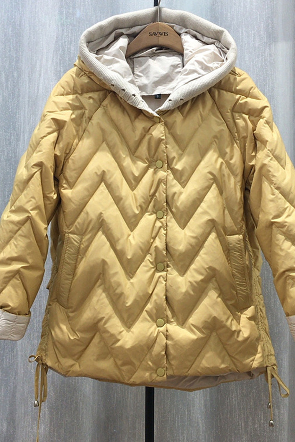 Women Button Closure Pretty Solid Colored Hooded Neck Warm Padded Jacket