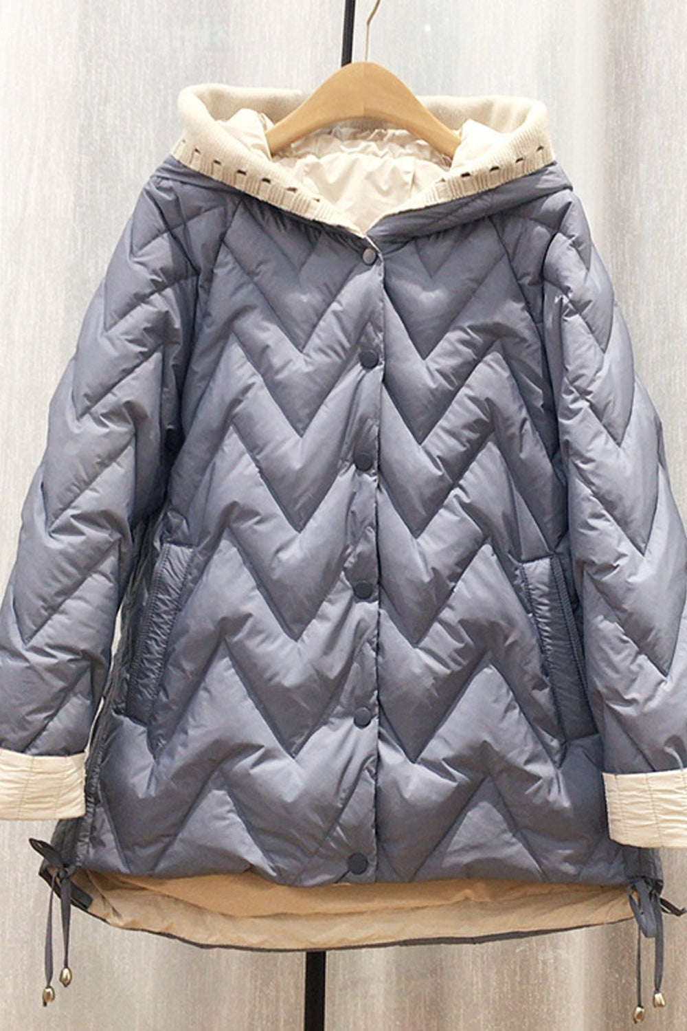 Women Button Closure Pretty Solid Colored Hooded Neck Warm Padded Jacket