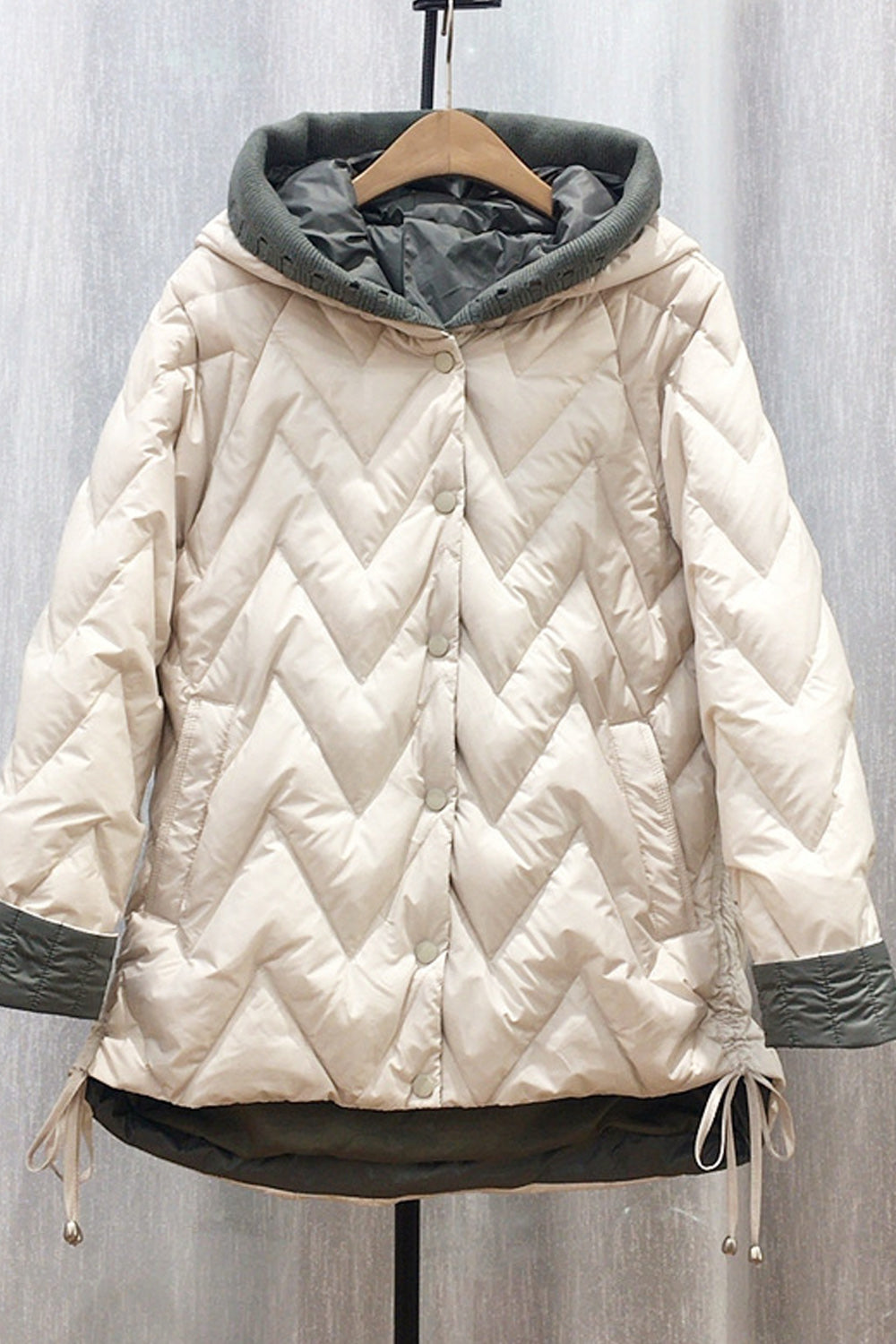 Women Button Closure Pretty Solid Colored Hooded Neck Warm Padded Jacket