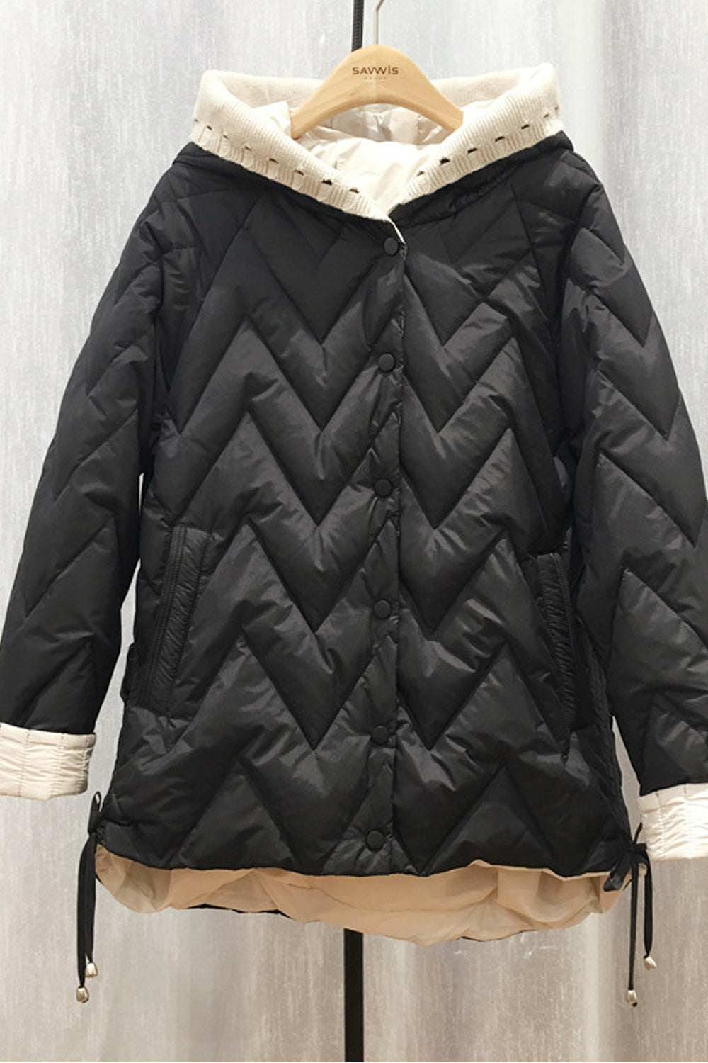 Women Button Closure Pretty Solid Colored Hooded Neck Warm Padded Jacket