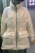 Women Pocket Styled Stand Up Collar Long Sleeve Convenient Padded Jacket