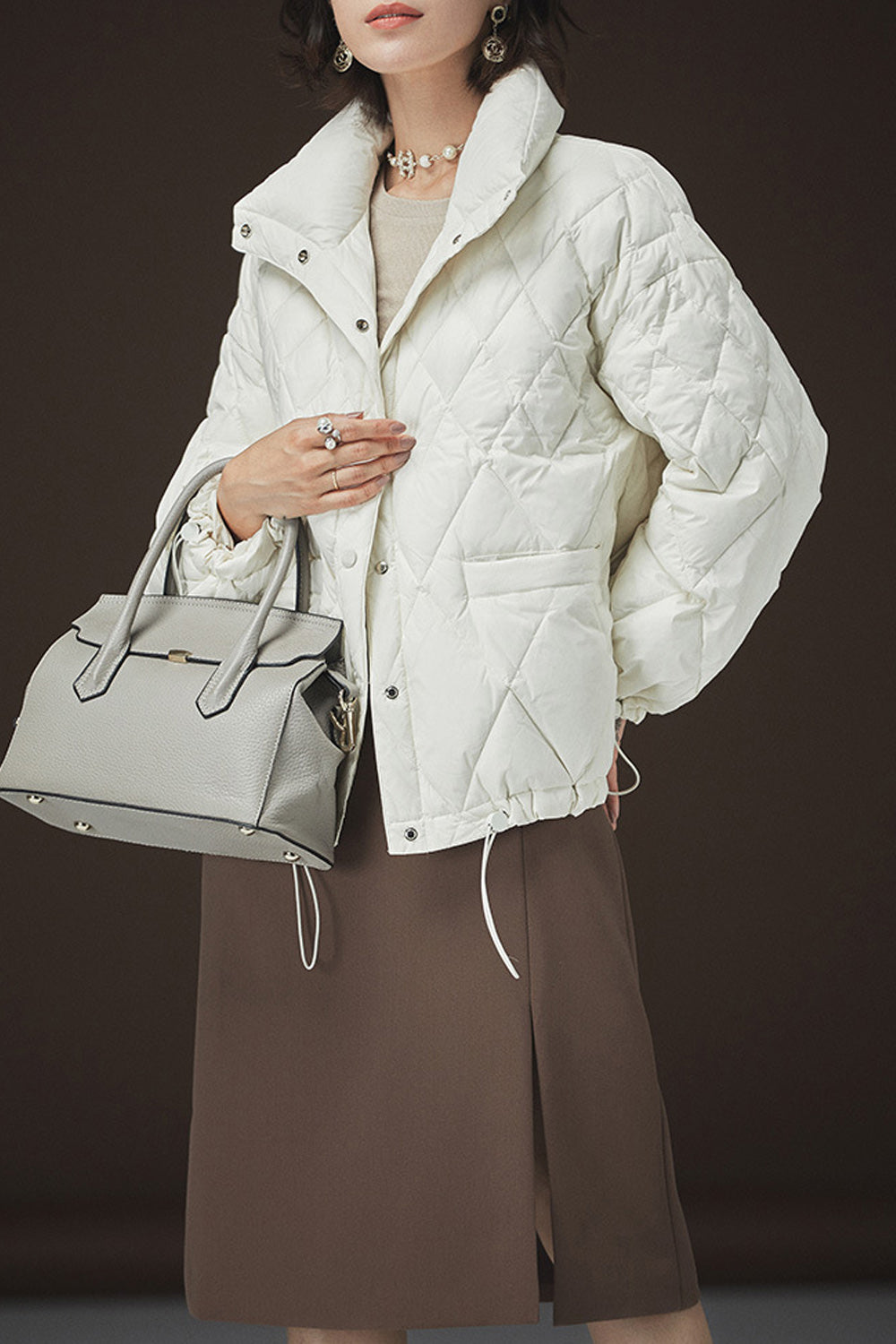 Women Snap Button Closure Pretty Solid Colored Stunning Padded Jacket