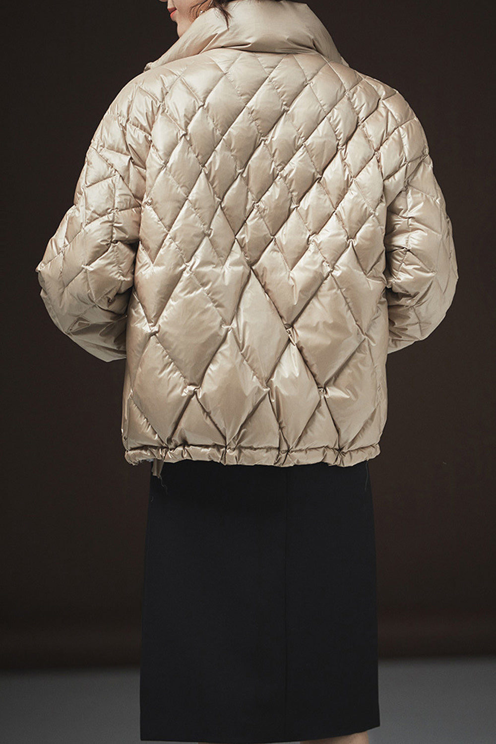 Women Snap Button Closure Pretty Solid Colored Stunning Padded Jacket