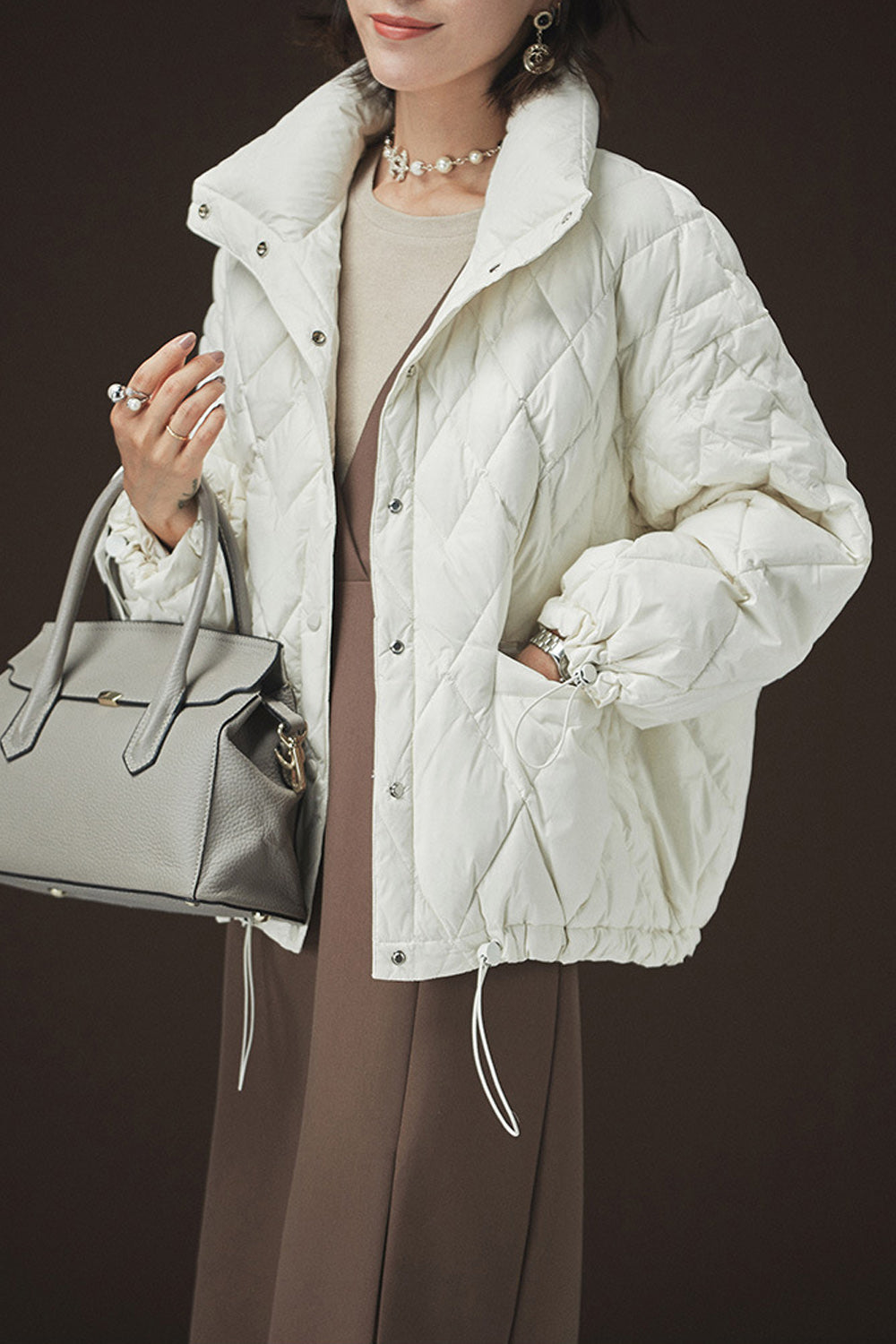 Women Snap Button Closure Pretty Solid Colored Stunning Padded Jacket