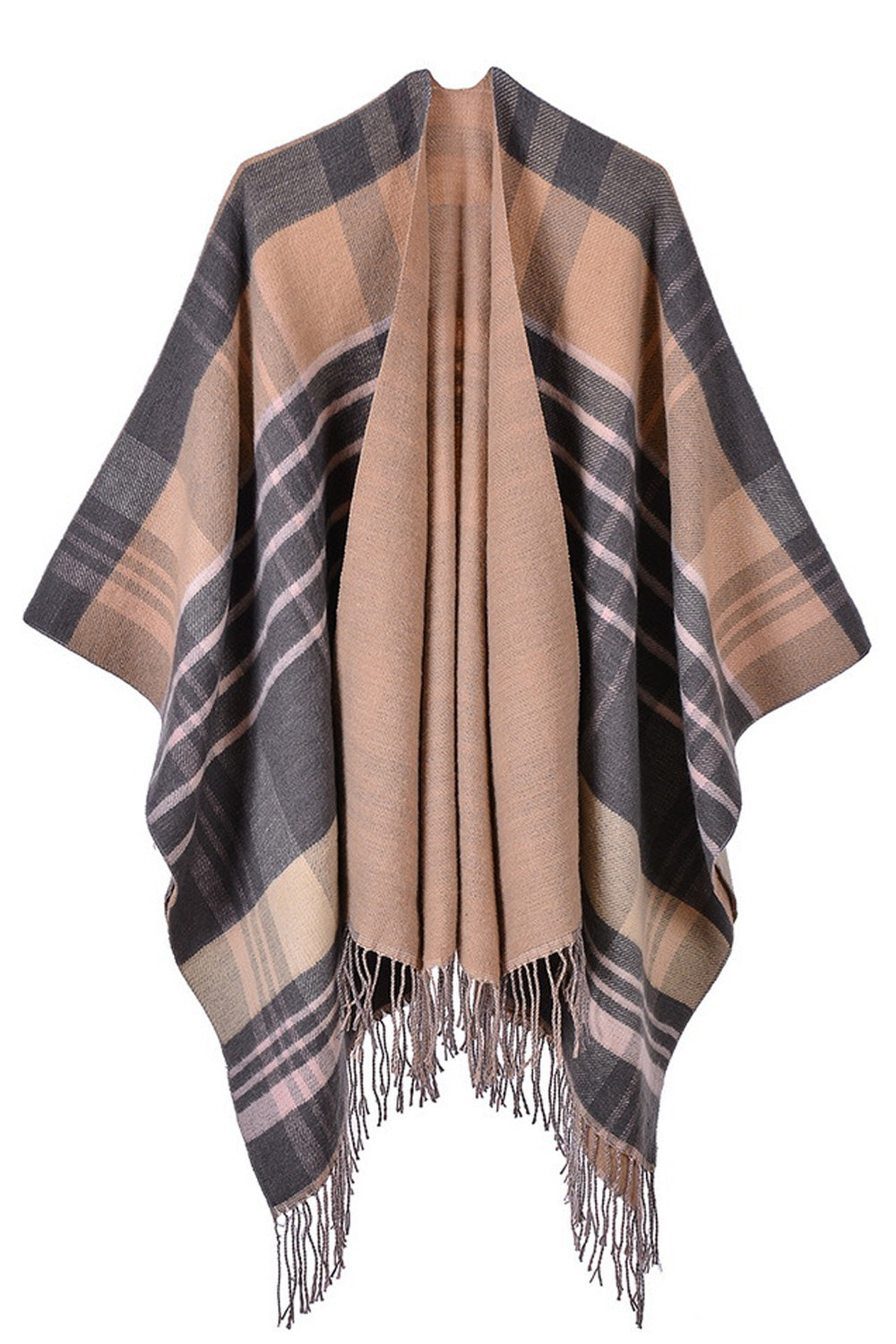 Women Tassel Decorated Beautiful Plaid Pattern Soft Shawl