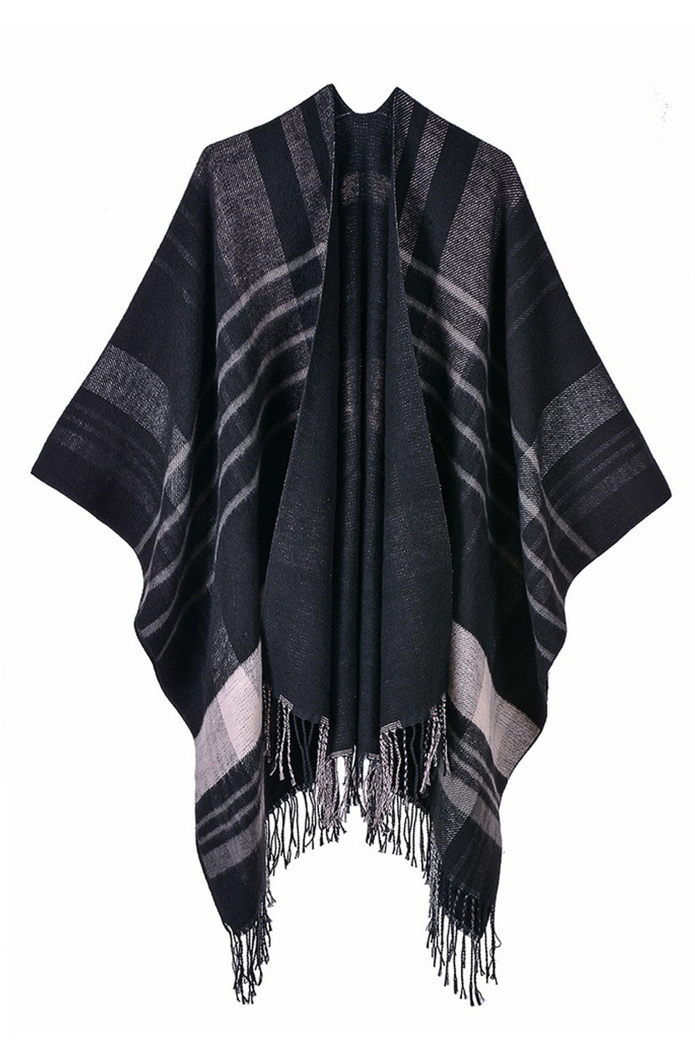 Women Tassel Decorated Beautiful Plaid Pattern Soft Shawl