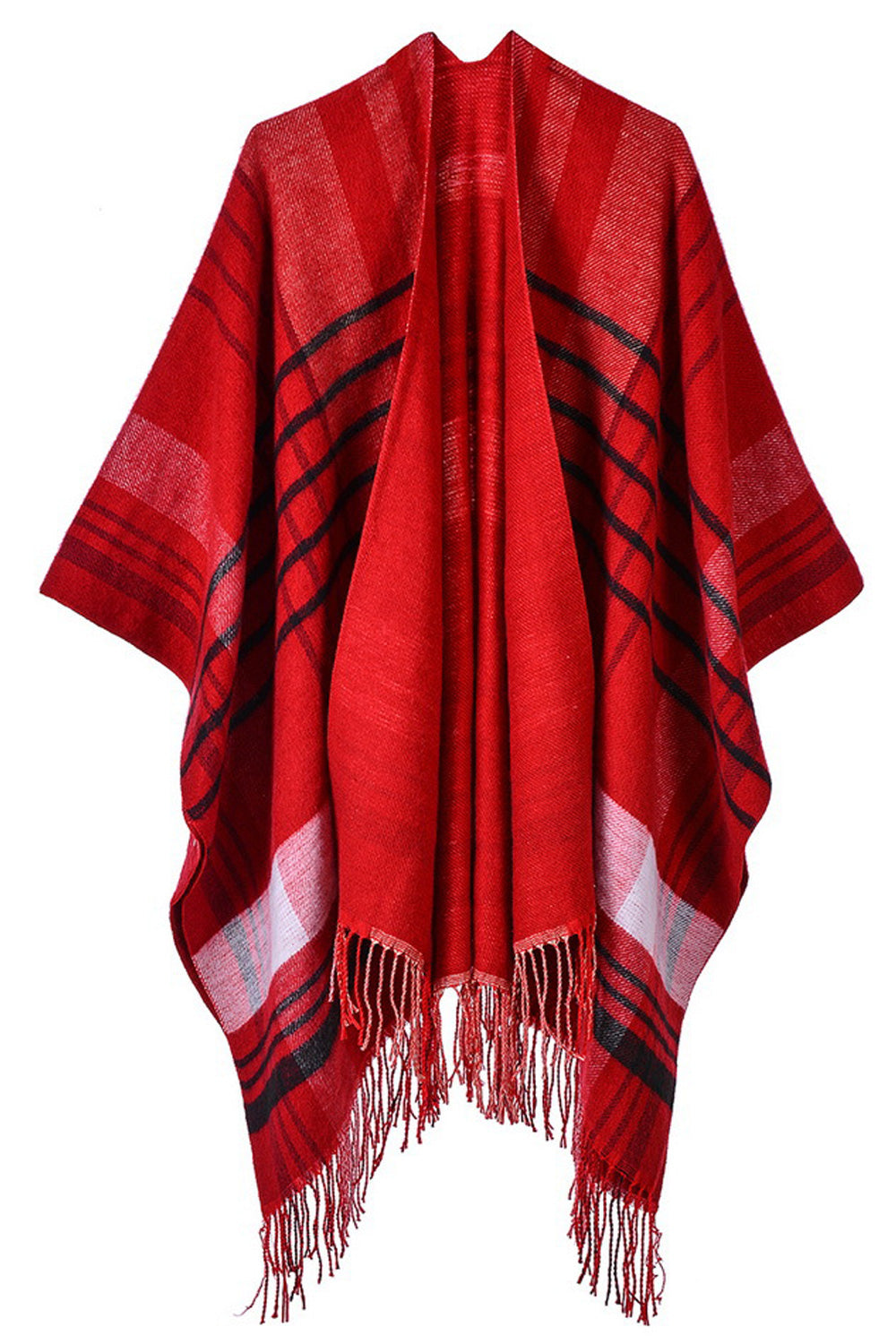 Women Tassel Decorated Beautiful Plaid Pattern Soft Shawl