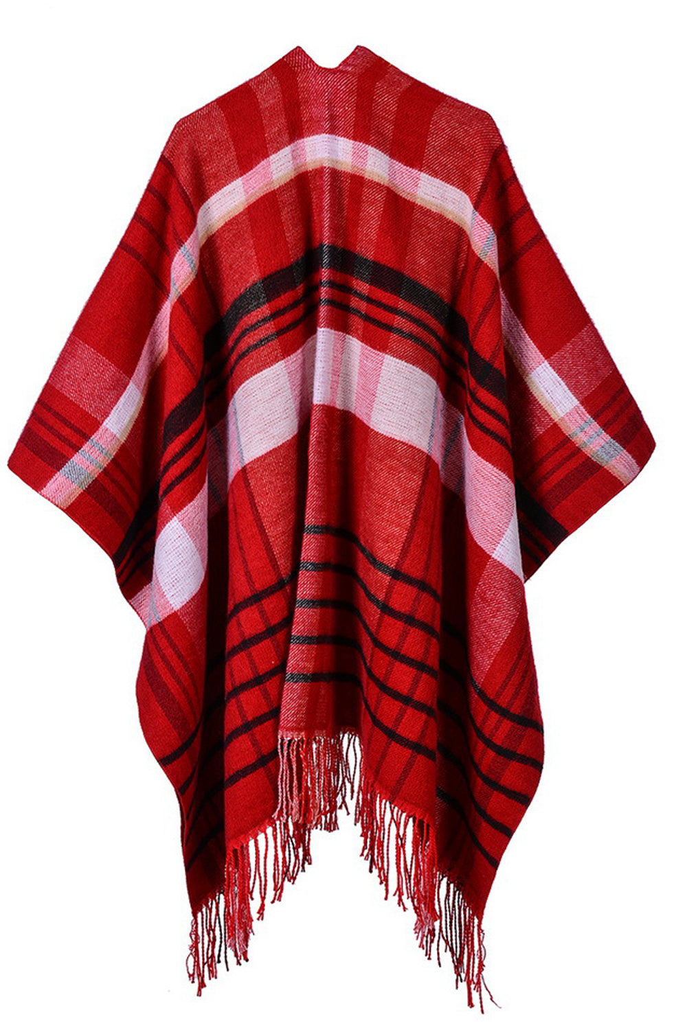 Women Tassel Decorated Beautiful Plaid Pattern Soft Shawl