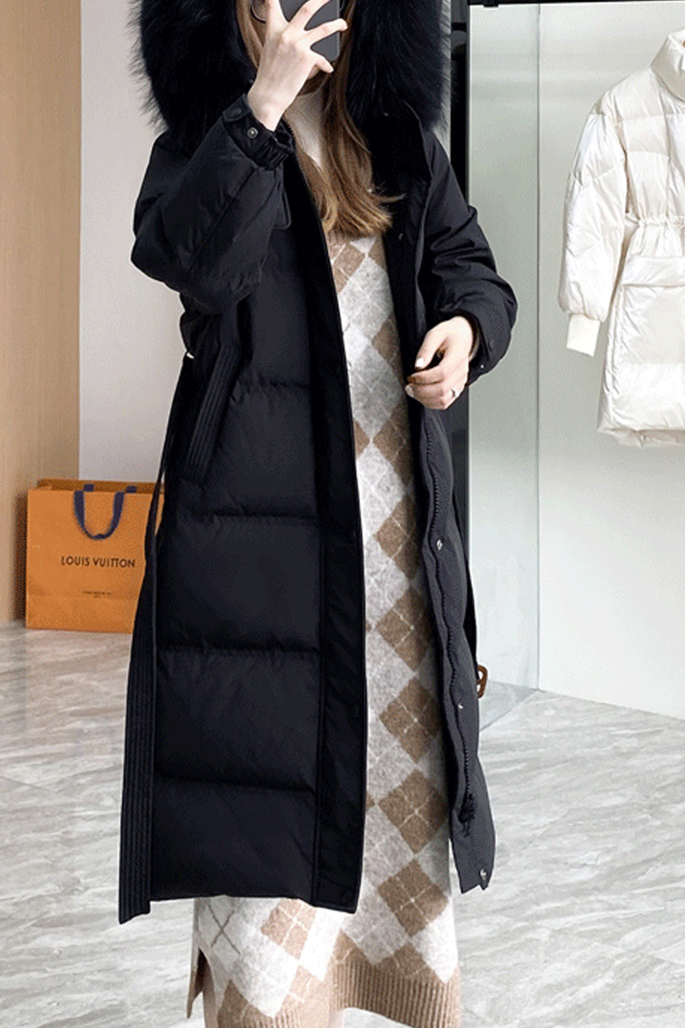 Women Long Length Hooded Neck Elegant Solid Colored Padded Jacket