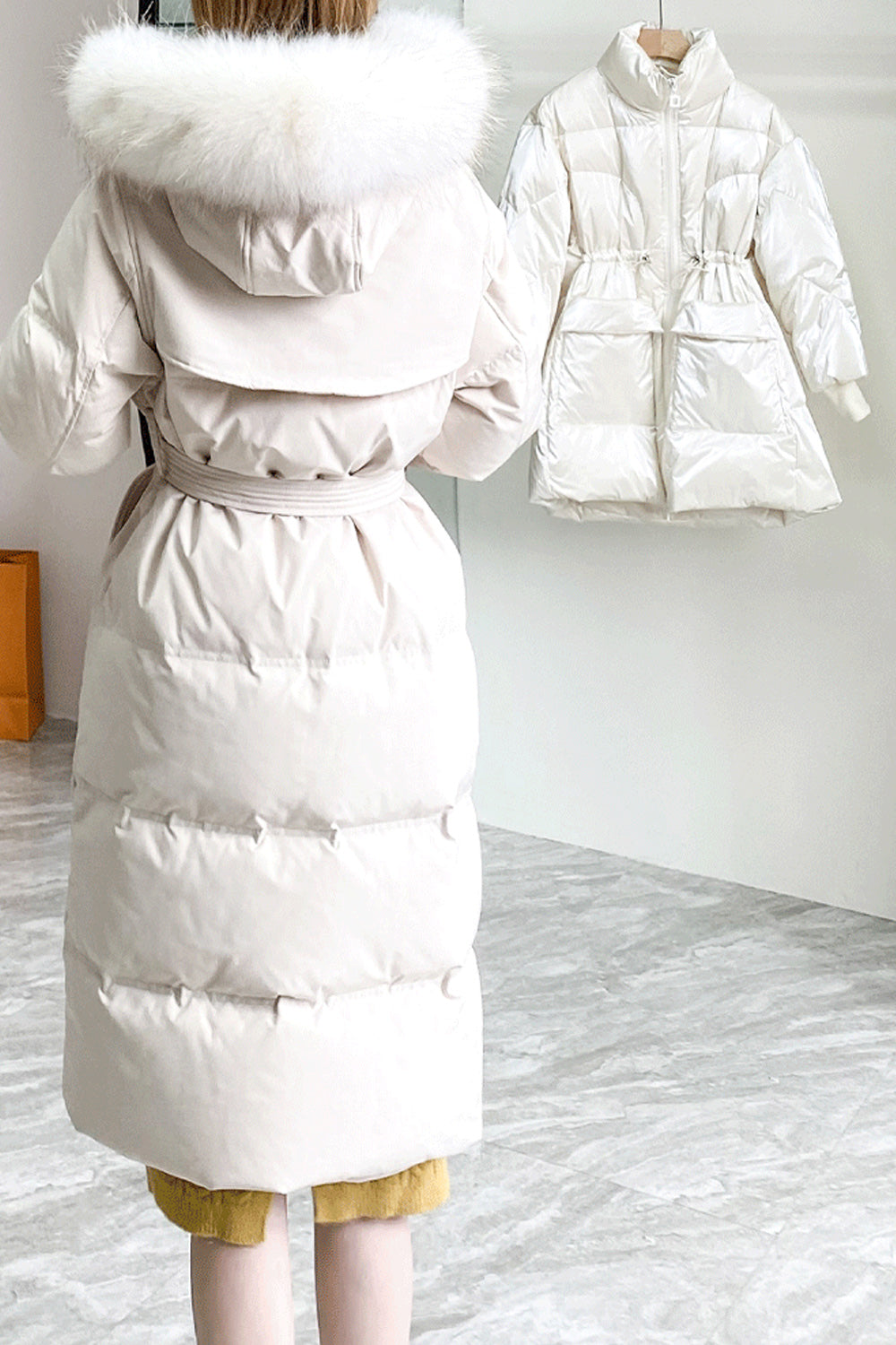 Women Long Length Hooded Neck Elegant Solid Colored Padded Jacket