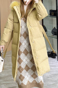 Women Long Length Hooded Neck Elegant Solid Colored Padded Jacket