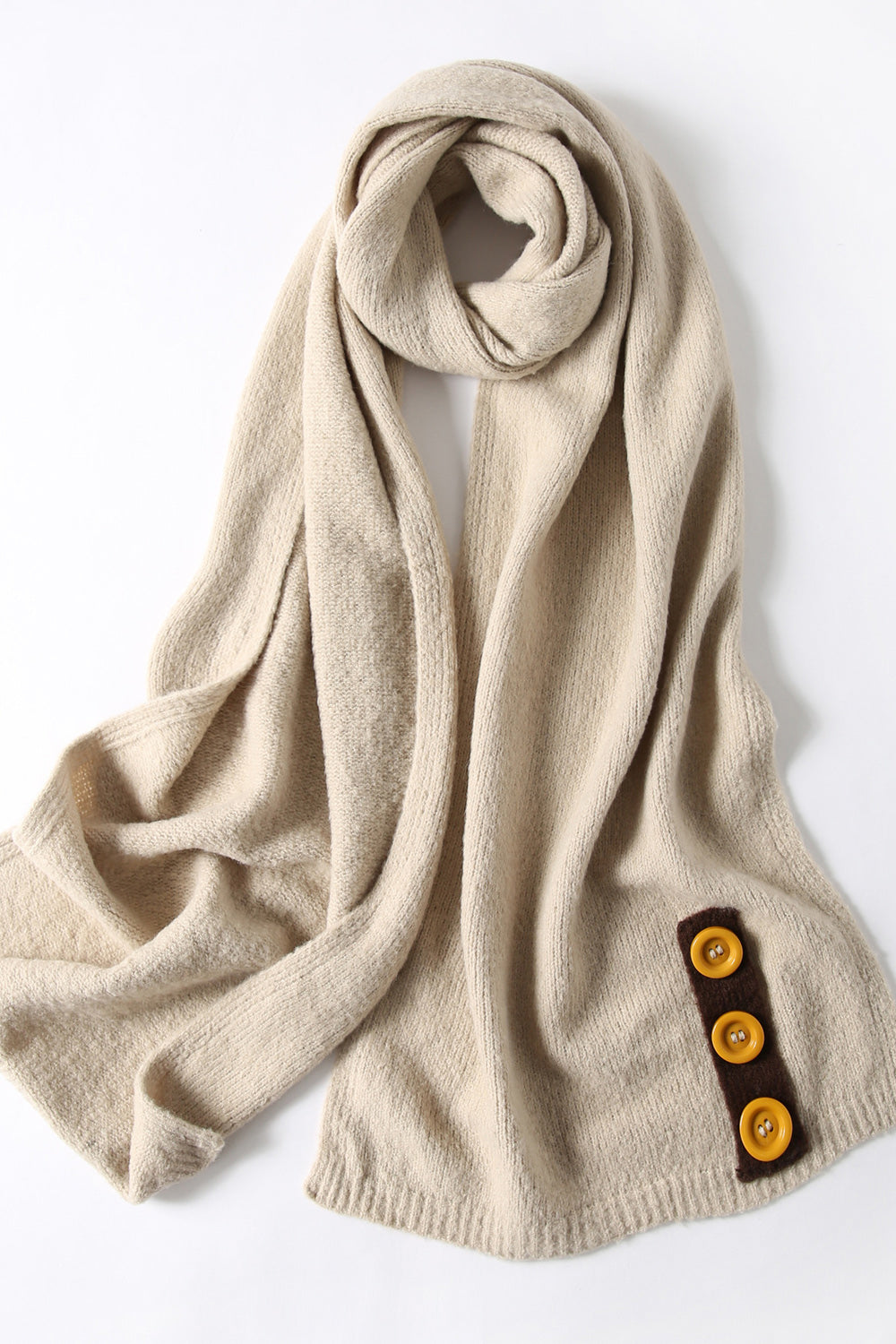 Women Pretty Solid Pattern Button Decorated Comfy Muffler