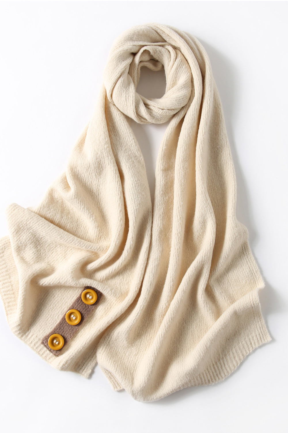 Women Pretty Solid Pattern Button Decorated Comfy Muffler