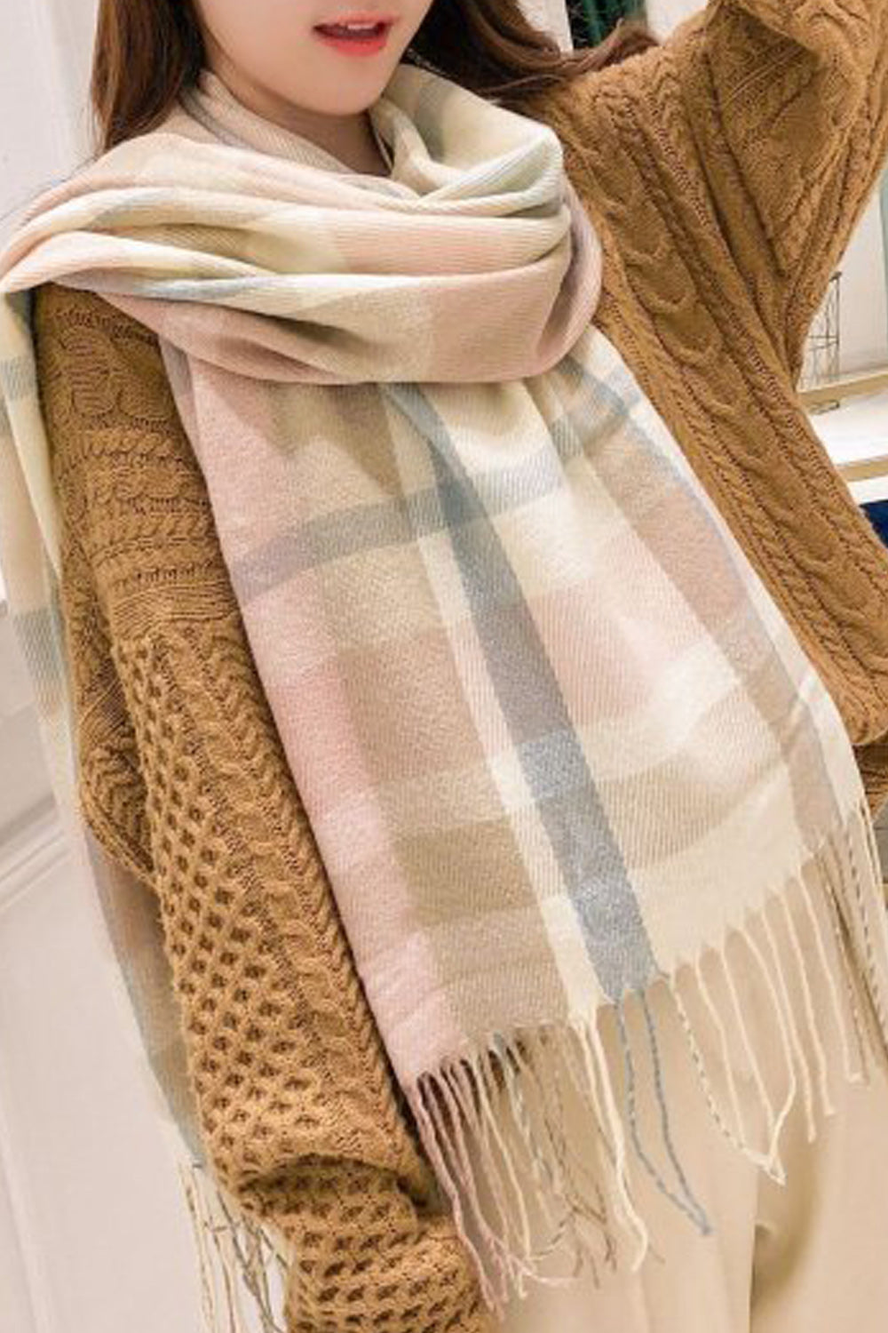 Women Fashionable Plaid Style Easy Casual Muffler