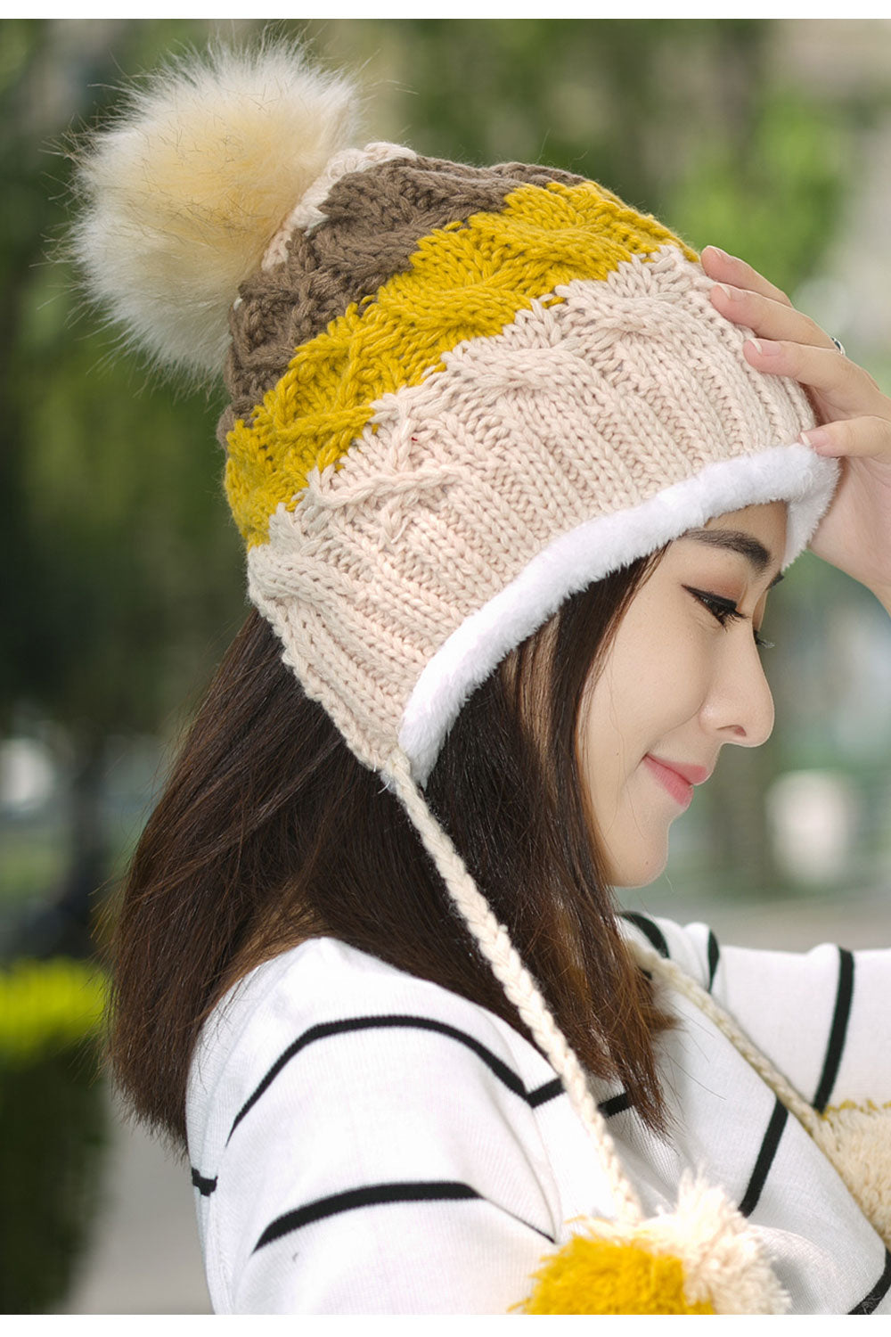 Women Cute Hairball Decoration Earmuffs Knitted Hat