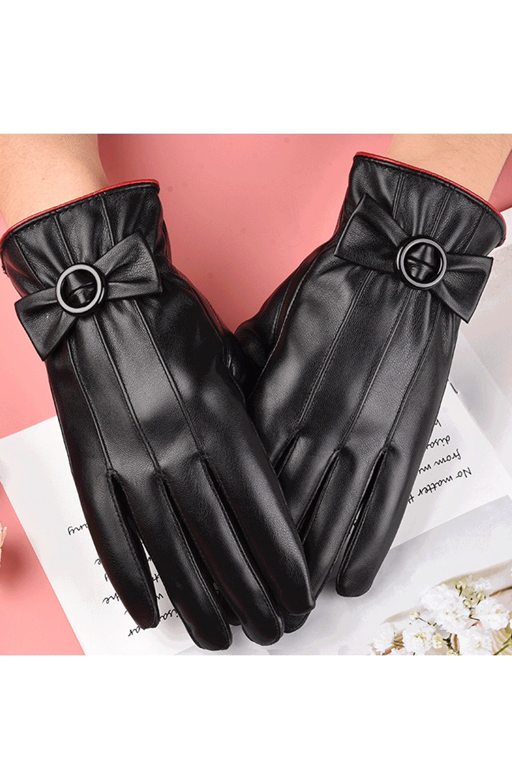Women Cute Thick Coldproof Warm PU Gloves