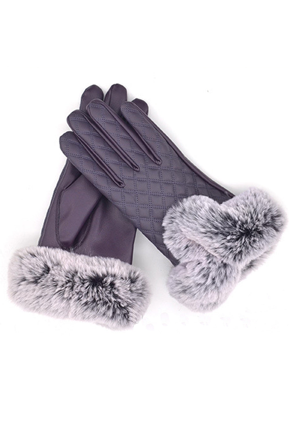 Women Warmth Feel Fleece Decorated Winter PU Gloves