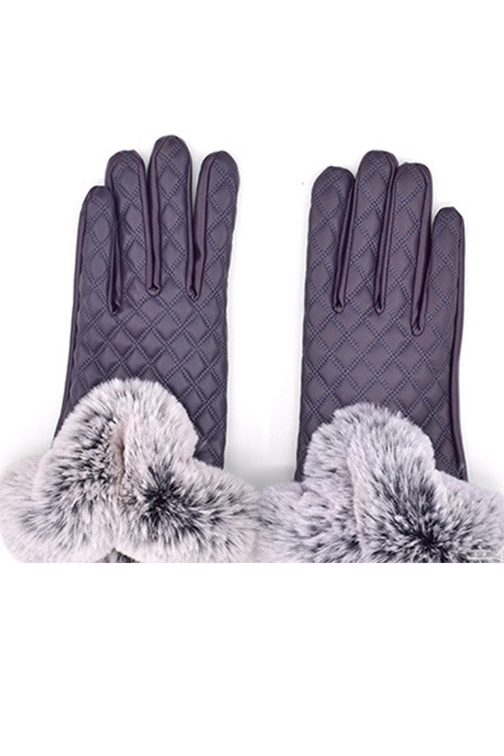 Women Warmth Feel Fleece Decorated Winter PU Gloves