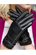 Women Split Fingers Warmth Feel Outdoor PU Gloves