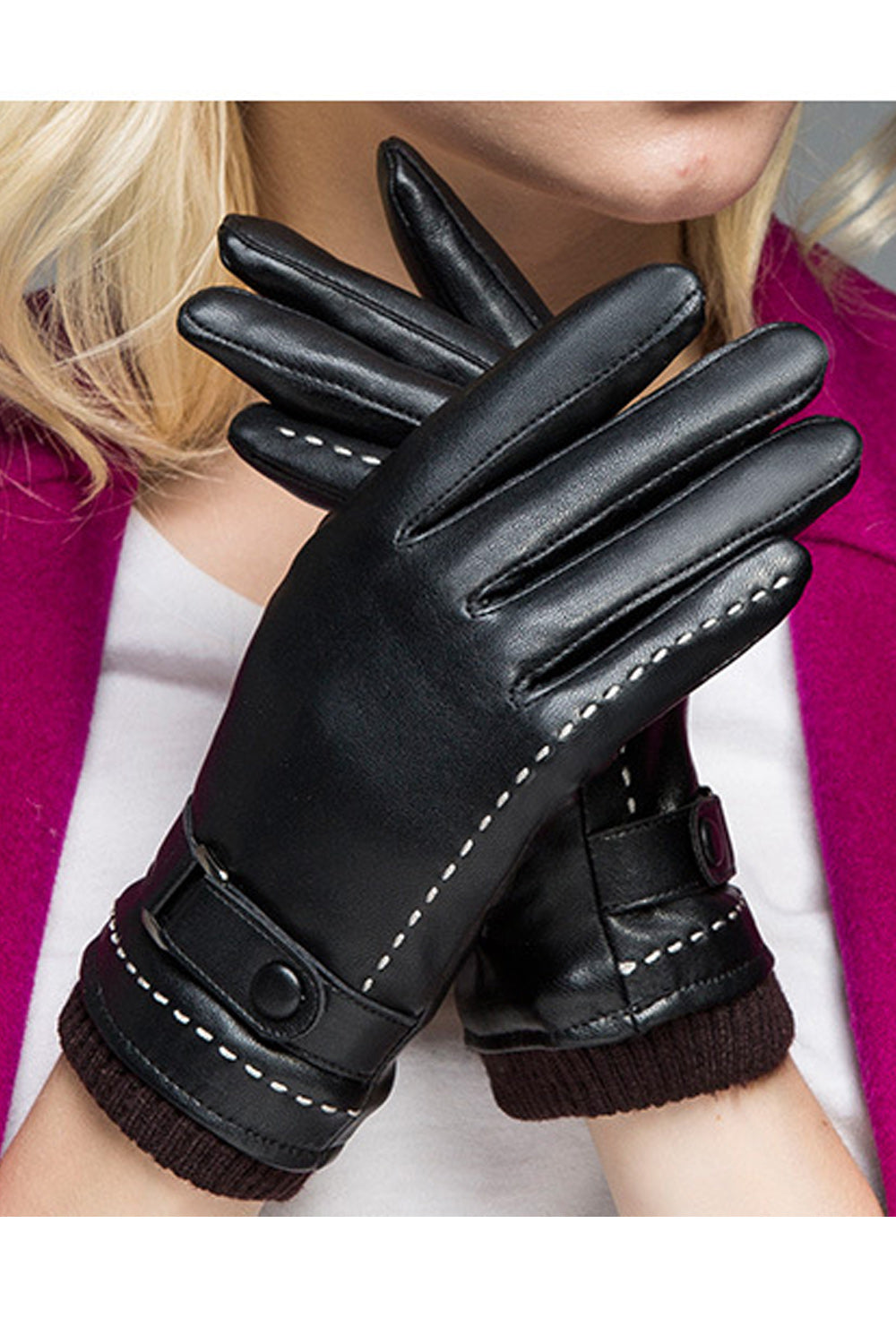 Women Split Fingers Warmth Feel Outdoor PU Gloves