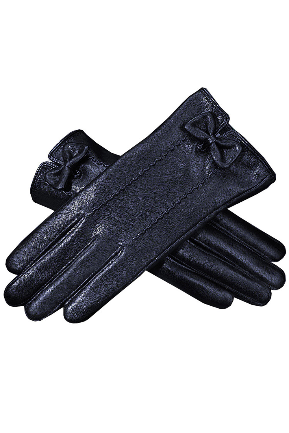 Women Bow Decorated Warm & Thick PU Gloves