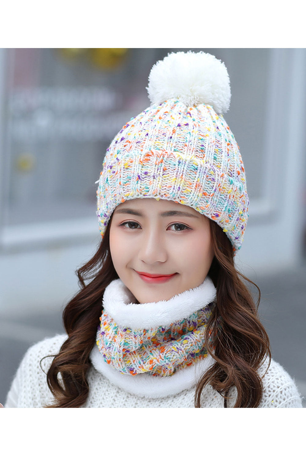 Women Colorful Hair Decorated Cute Knitted Hat
