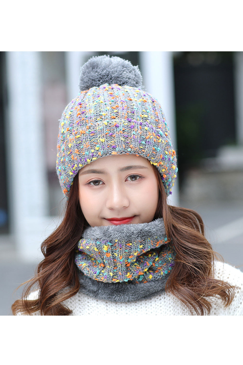 Women Colorful Hair Decorated Cute Knitted Hat