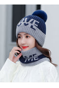 Women Letter Printed Earmuffs Lovely Knitted Hat