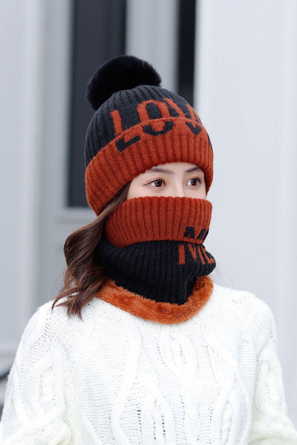 Women Letter Printed Earmuffs Lovely Knitted Hat