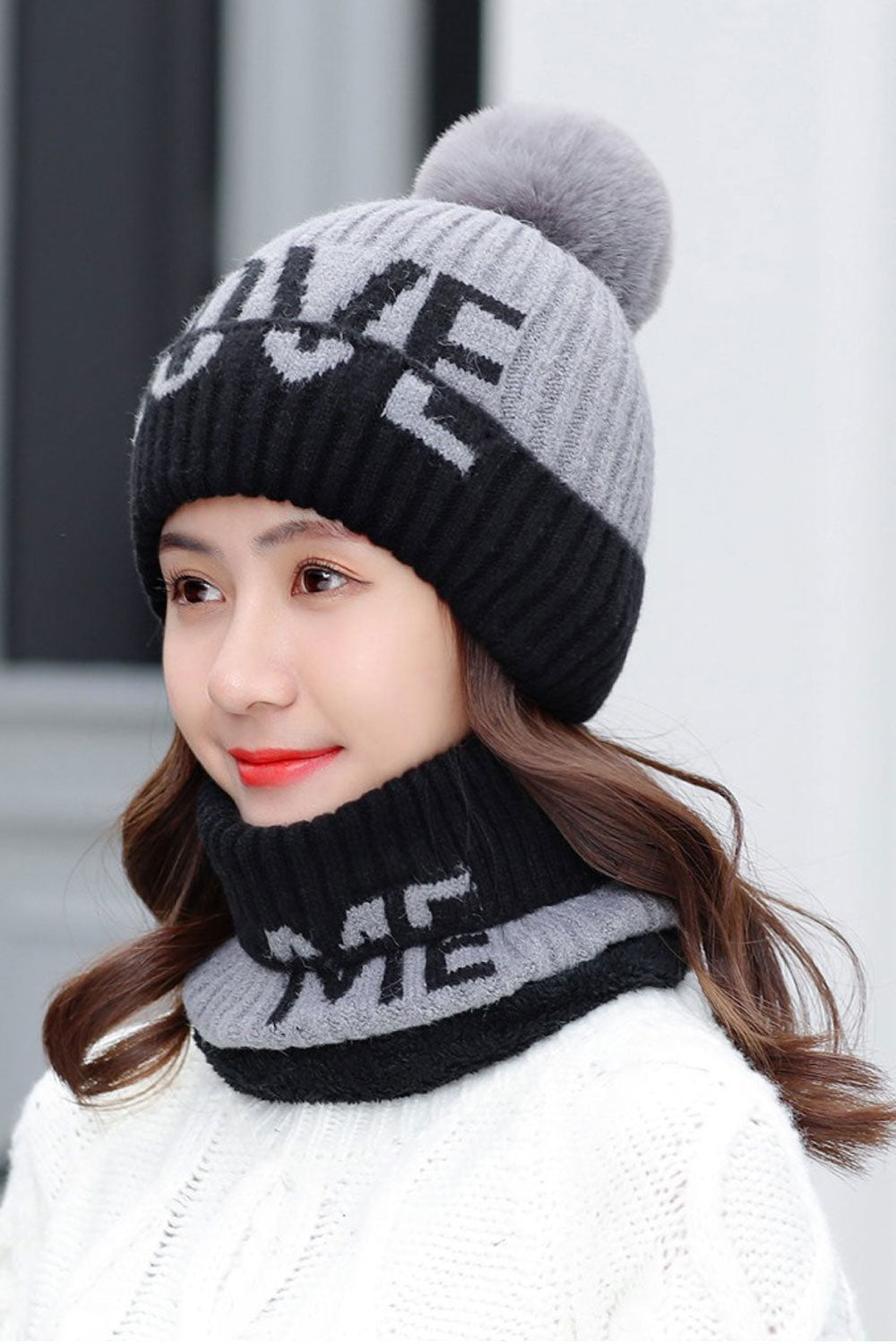 Women Letter Printed Earmuffs Lovely Knitted Hat