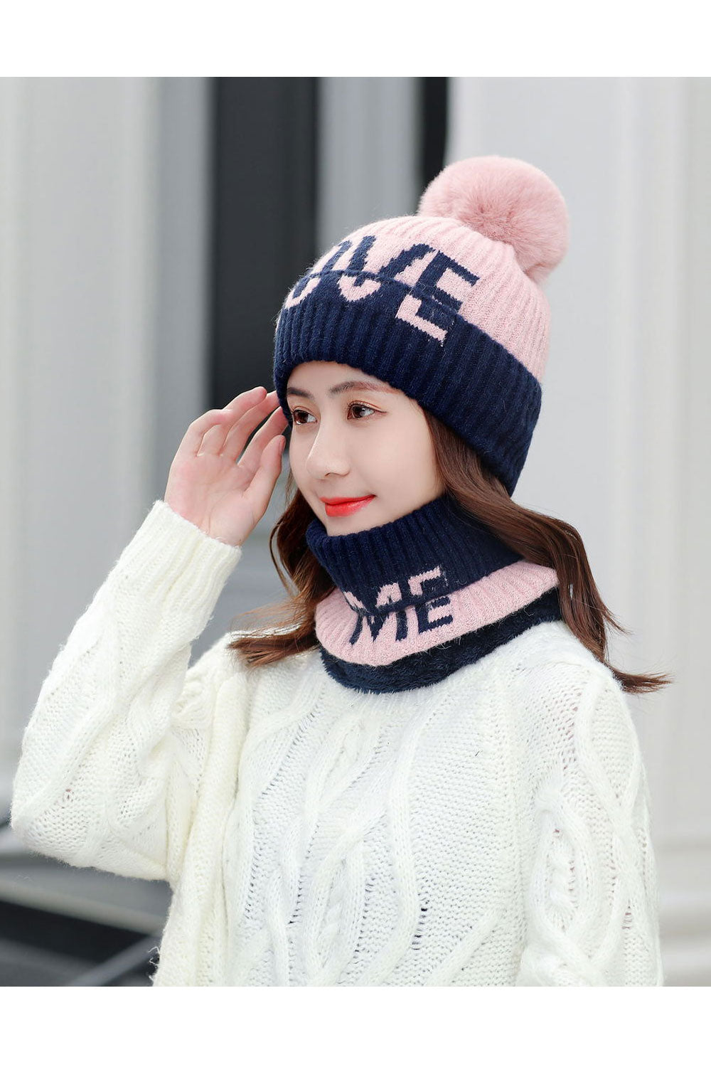 Women Letter Printed Earmuffs Lovely Knitted Hat