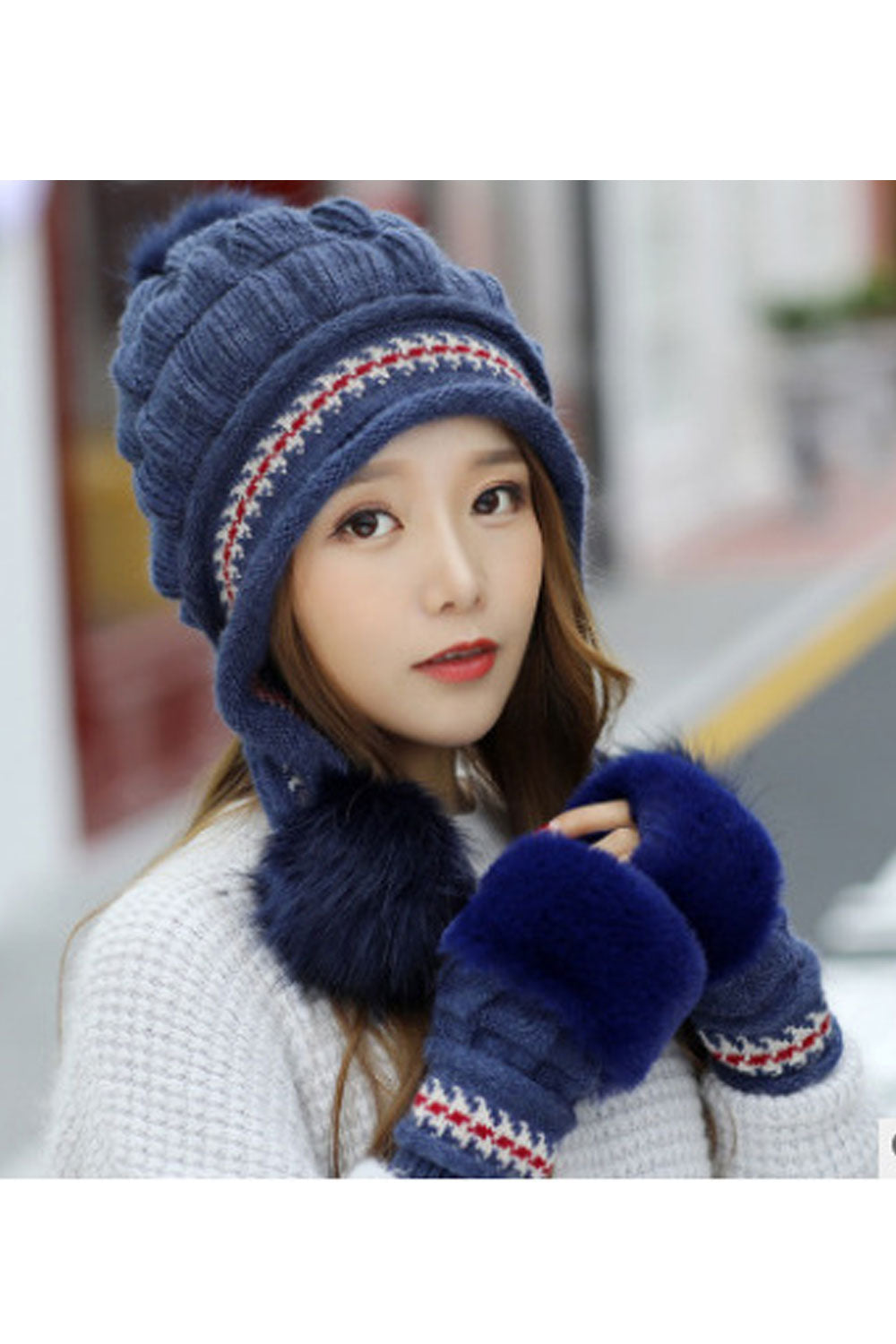 Women Versatile Earmuffs Decorated Warm Knitted Hat