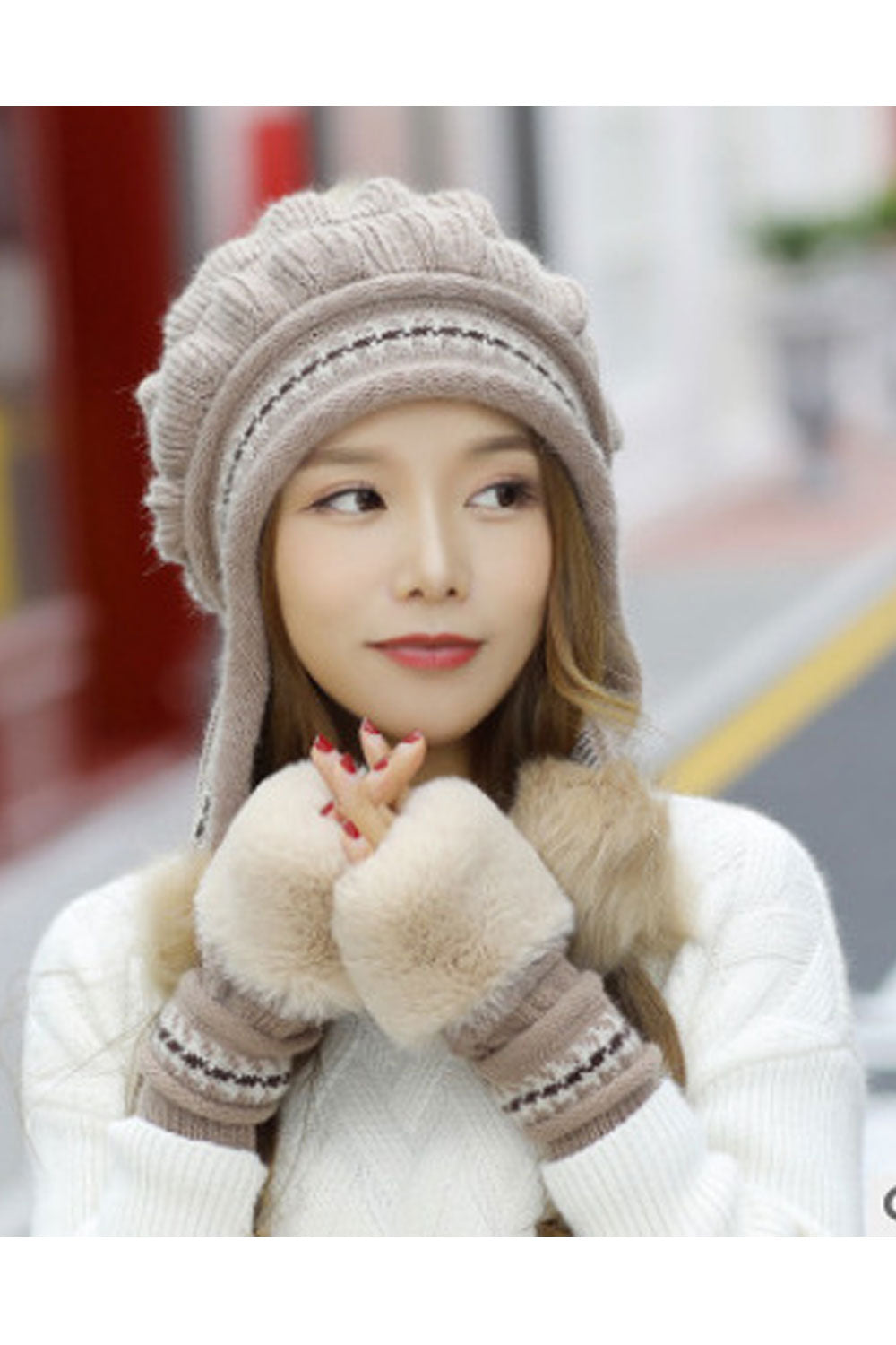 Women Versatile Earmuffs Decorated Warm Knitted Hat