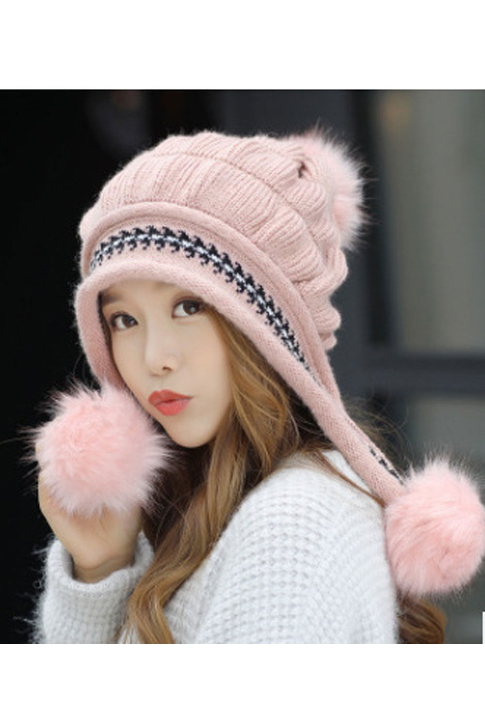 Women Versatile Earmuffs Decorated Warm Knitted Hat