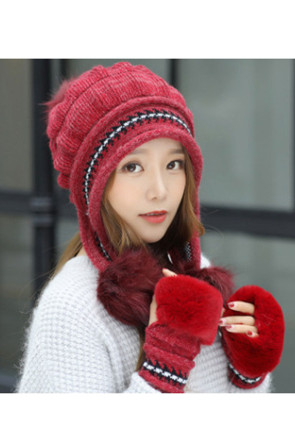Women Versatile Earmuffs Decorated Warm Knitted Hat