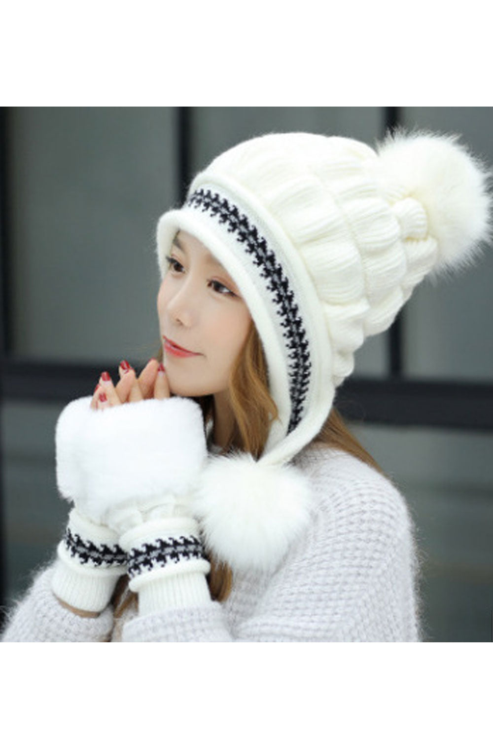Women Versatile Earmuffs Decorated Warm Knitted Hat