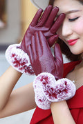 Women Fleece Ball Thick & Warm PU Gloves