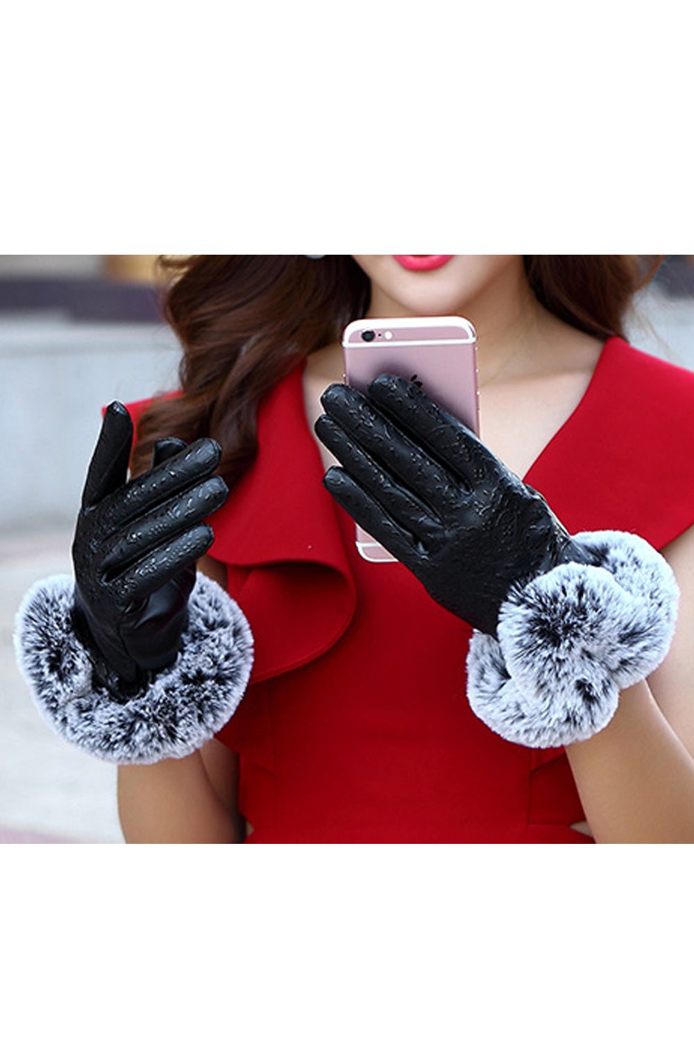 Women Fleece Ball Thick & Warm PU Gloves