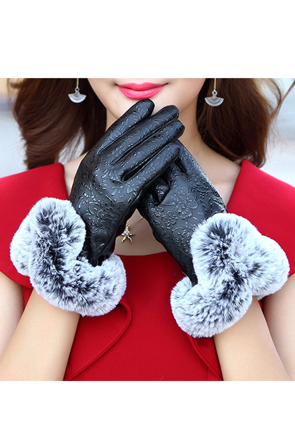 Women Fleece Ball Thick & Warm PU Gloves