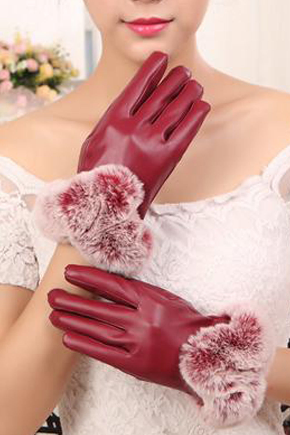 Women Outdoor Traveling Riding Warmth Feel PU Gloves