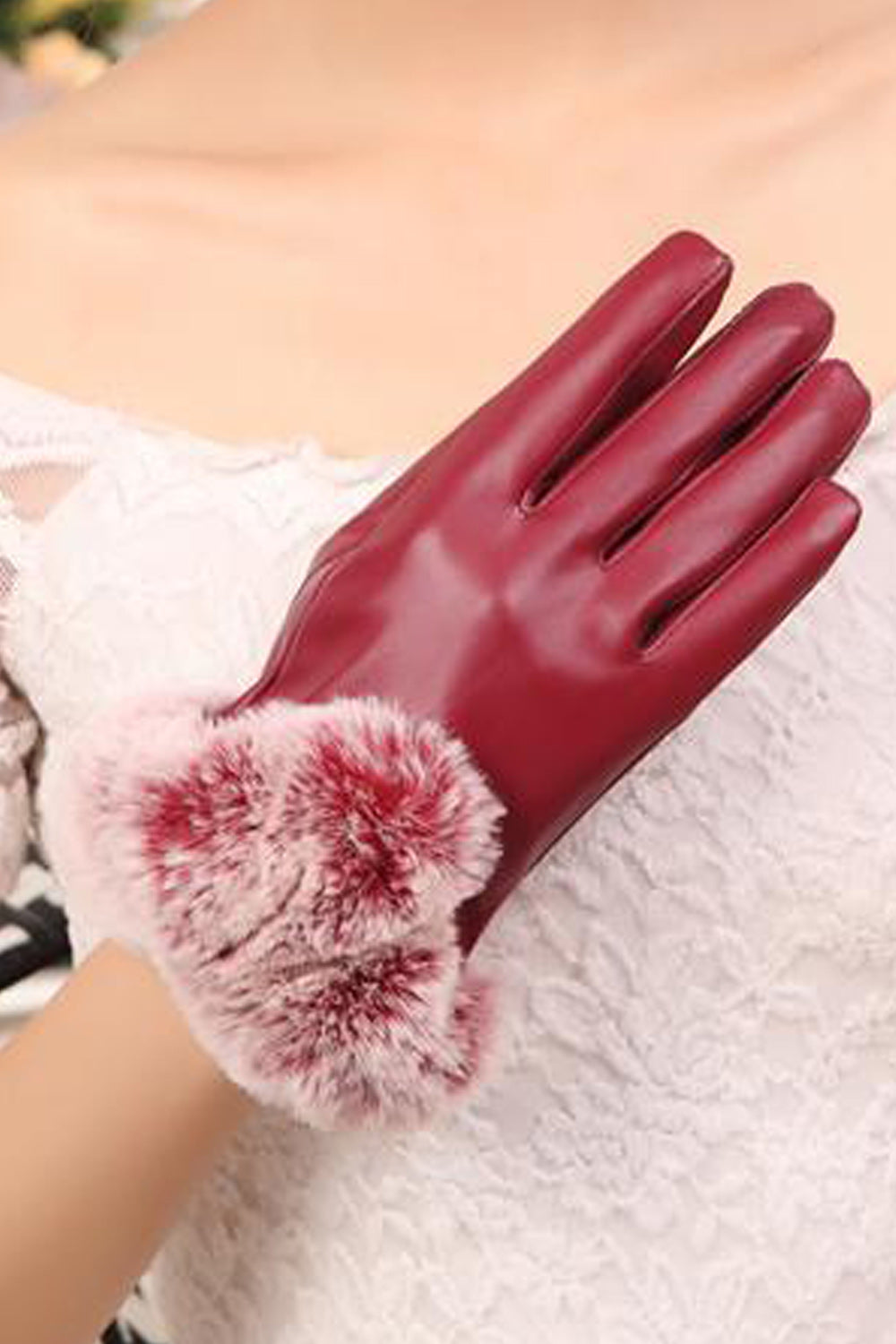 Women Outdoor Traveling Riding Warmth Feel PU Gloves