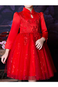 Kid Girl Lovely Long Sleeve Flower Embroidered Wedding Dress
