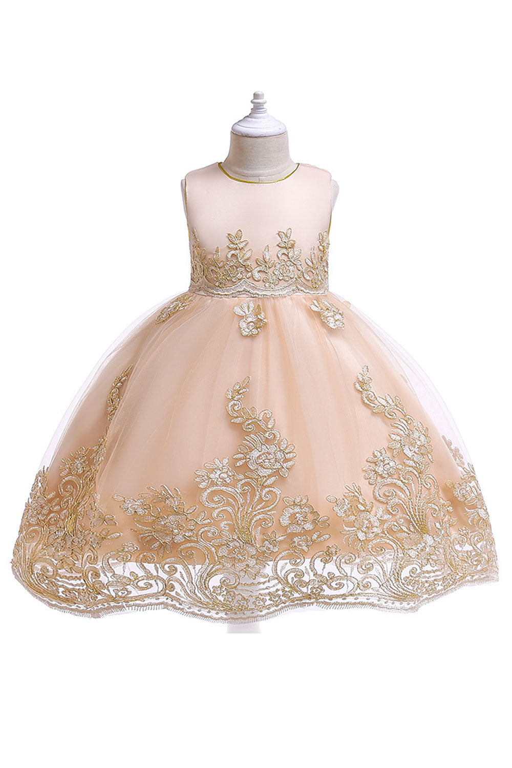Kids Girls Embroidered Round Neck Wedding Dress