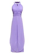 Women Halter Hanging Neck Pleated Bust Long Dress