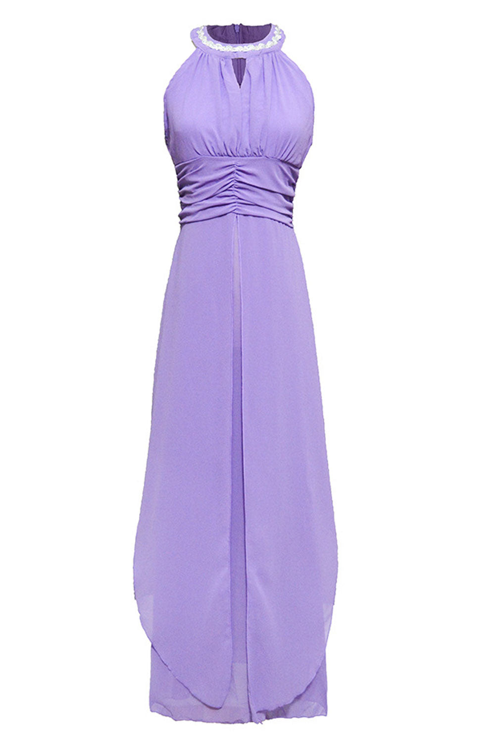 Women Halter Hanging Neck Pleated Bust Long Dress