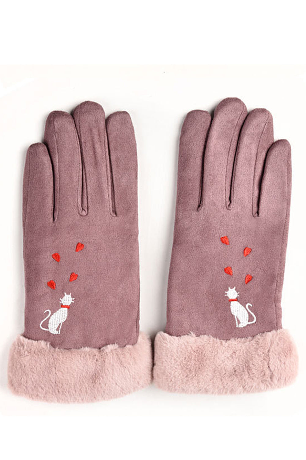 Women Classy Cartoon Printed Warm Fashionable Suede Gloves