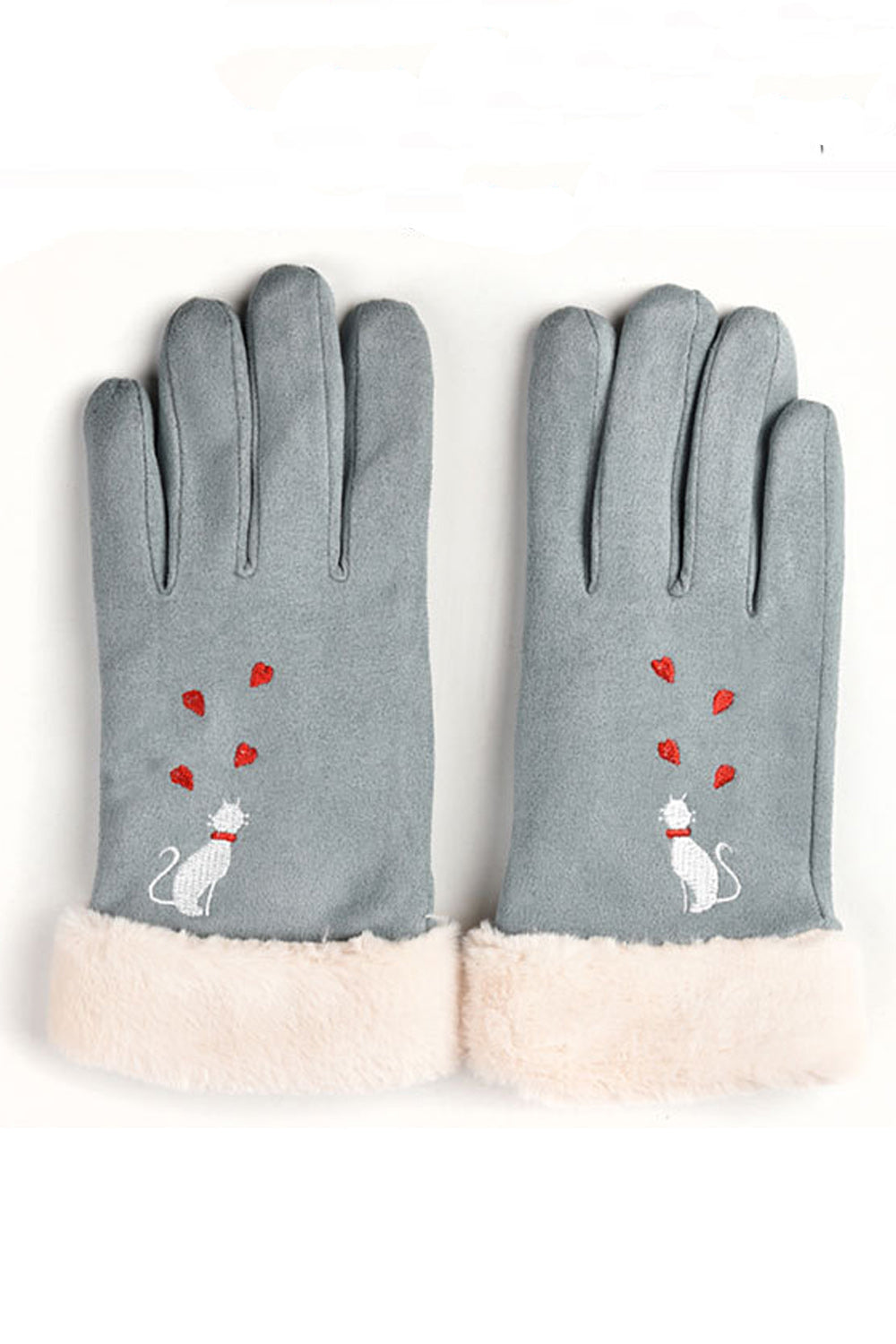 Women Classy Cartoon Printed Warm Fashionable Suede Gloves