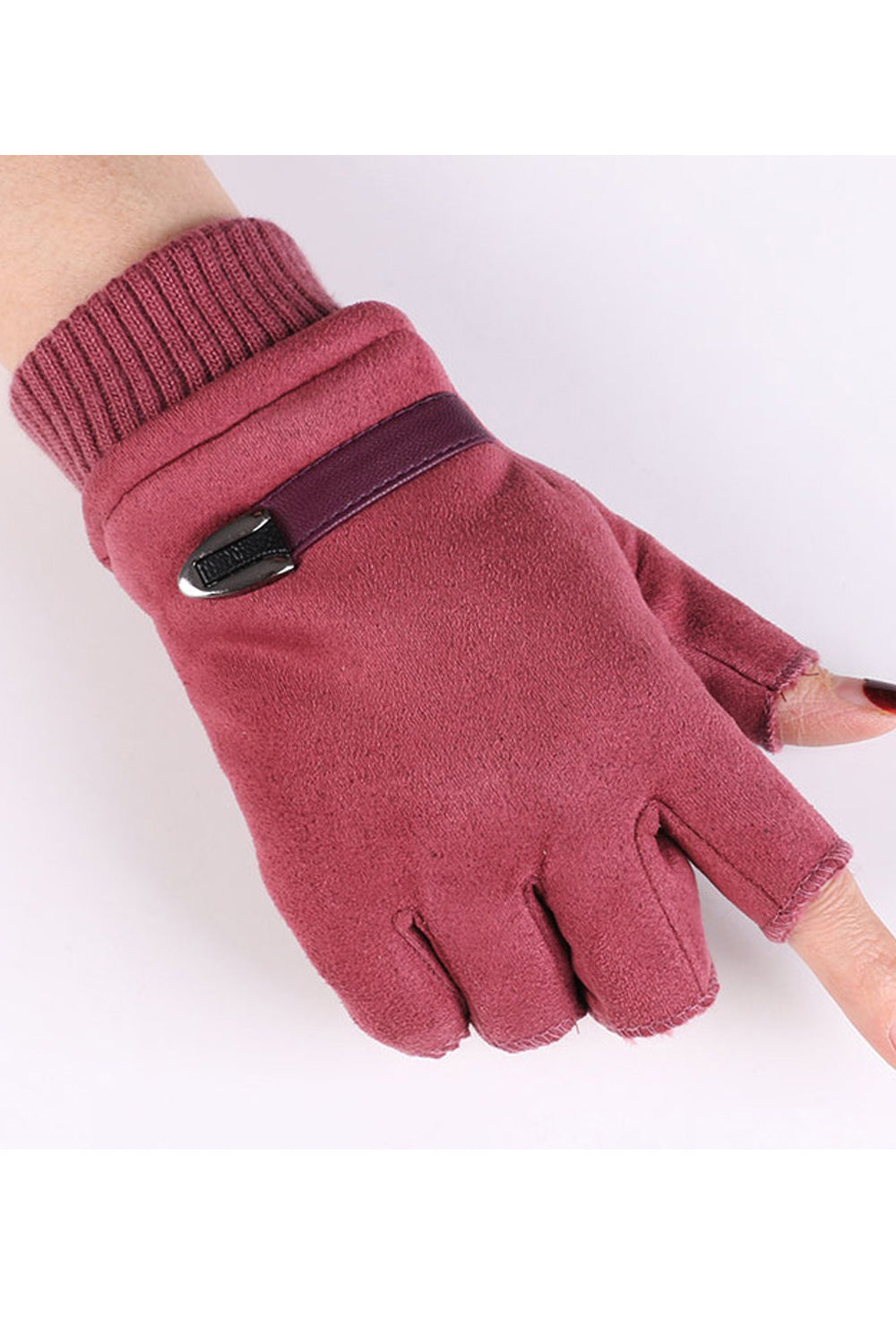 Women Half Fingers Magnificent Elasticated Wrist Suede Gloves