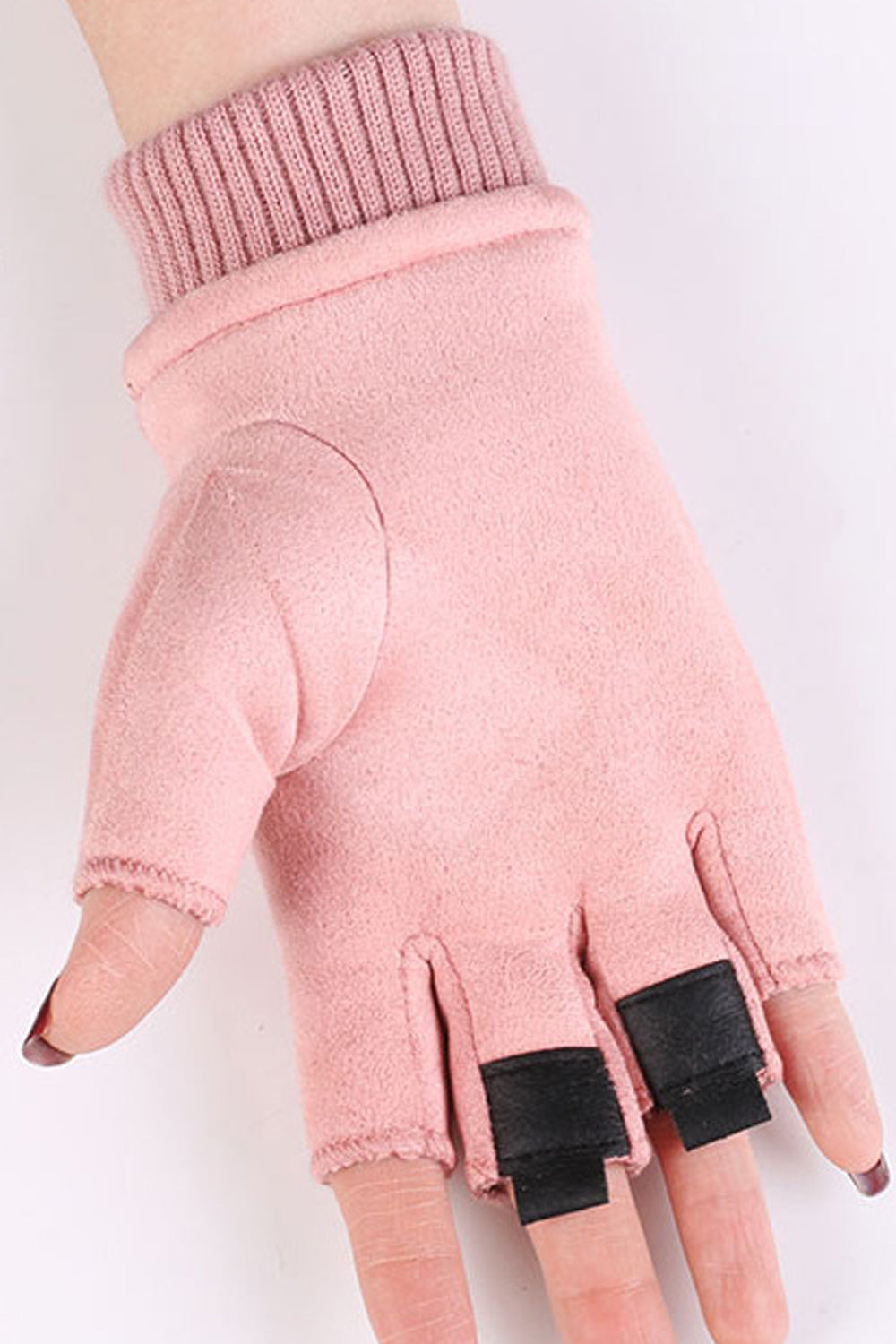 Women Half Fingers Magnificent Elasticated Wrist Suede Gloves