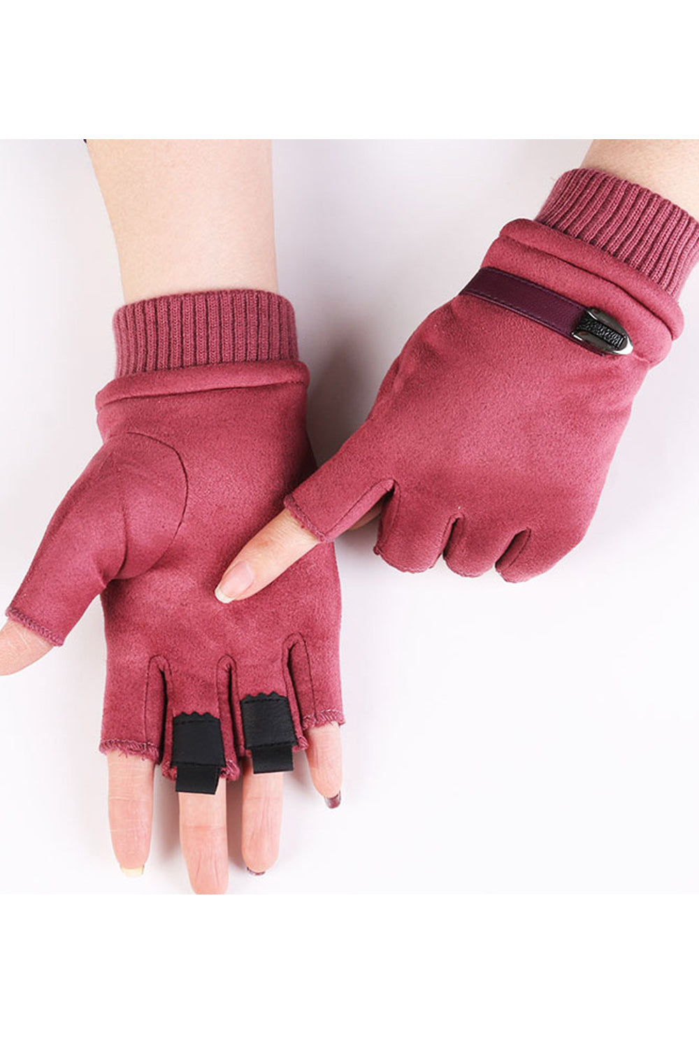 Women Half Fingers Magnificent Elasticated Wrist Suede Gloves